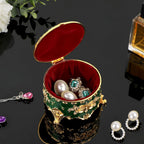 Hipiwe Vintage Metal Jewelry Box Small Ring Holder, Green with Gold Rose | Round Treasure Chest Keepsake Boxes, Trinket organizer for Earrings Necklace Gift for Women