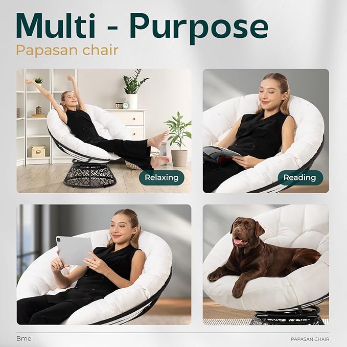 Bme 40" Ergonomic Wicker Papasan Chair