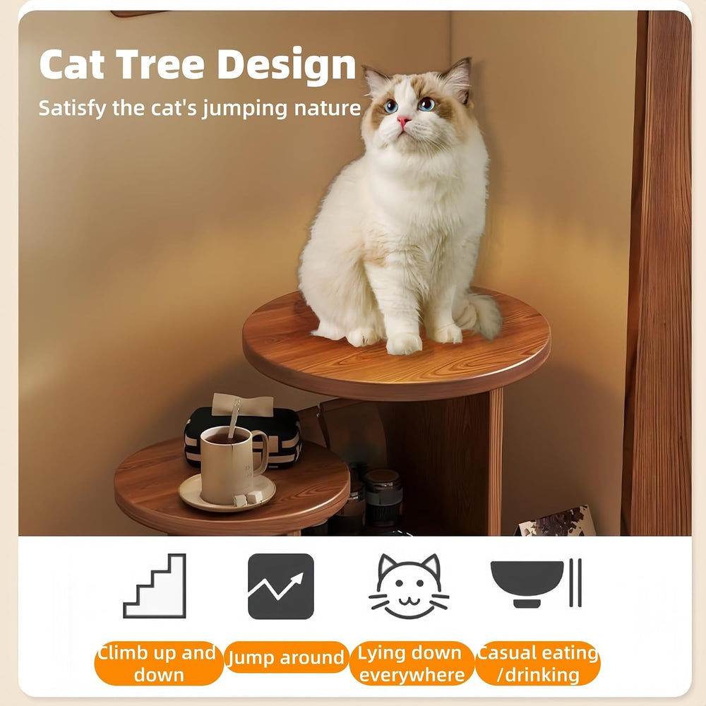 Cat Tree and End Tables, Cat Nightstand, Wooden Round Side Table wiht Cats Ho...