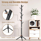 Aliphon Wooden Coat Rack Stand, Freestanding Coat Rack with 8 Hooks, 3 Adjustable Size Coat Tree for Hats, Coats, Scarves bags, Coat Hanger Stand Used in Bedroom/Office/Entryway (Black)