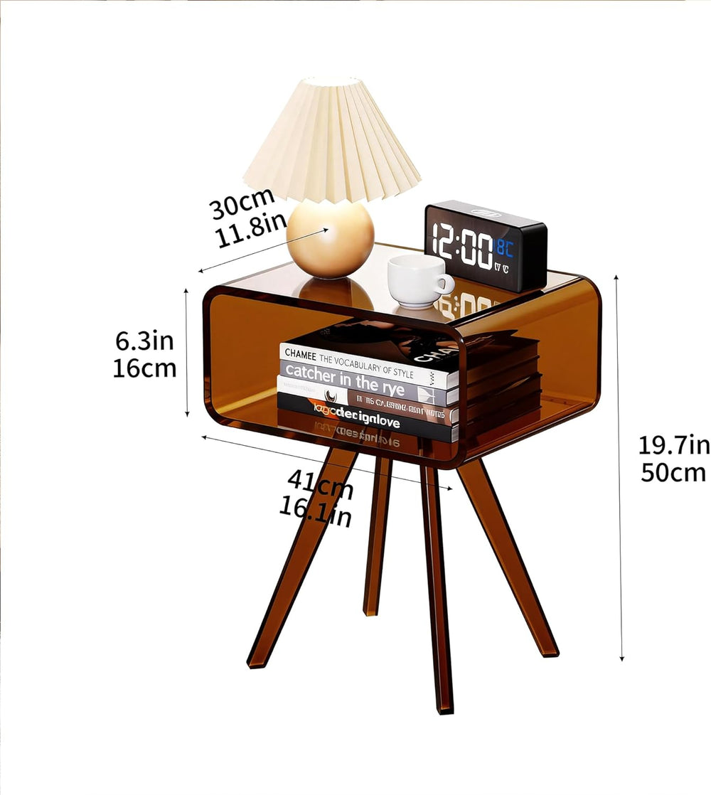Acrylic Side Table, Acrylic Nightstand Bedside Table for Bedroom (Dark Brown,...
