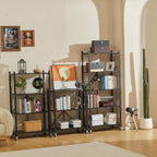 DEANIC 5 Tier Foldable Storage Shelves with Wheels, Large Capacity Shelving Unit, Freestanding Metal Wire Shelf Rack, No Assembly Organizer Rack for Garage Kitchen, Basement, Pantry(Black)