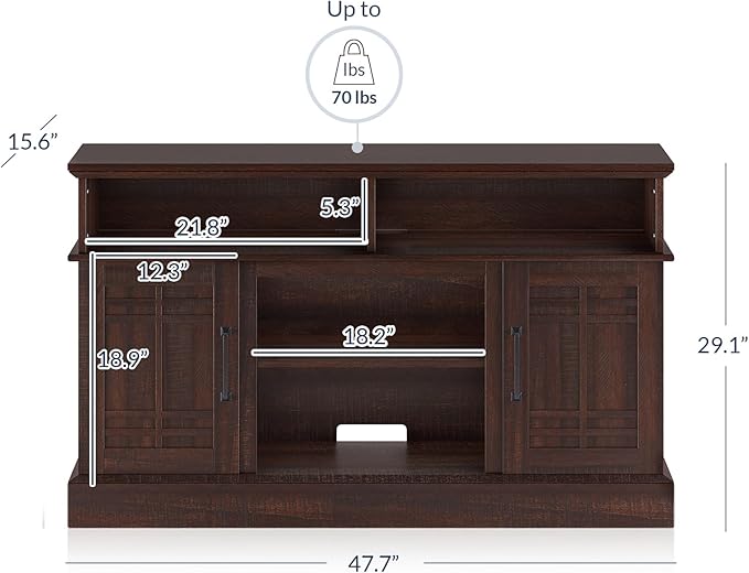 BELLEZE Modern 48" Farmhouse Wood TV Stand & Media Entertainment Center Console Table for TVs up to 50 Inch with Open Storage Shelves & Cabinets - Norrell (Espresso)