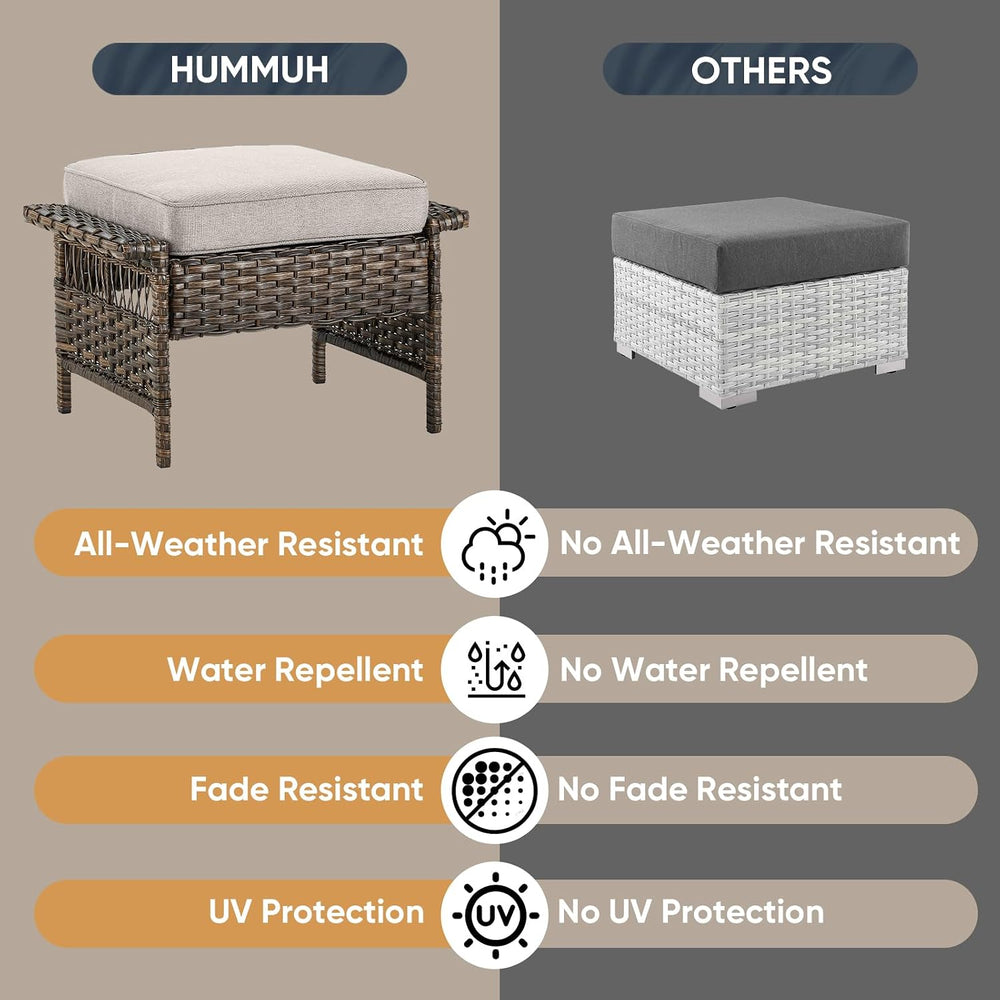 HUMMUH Outdoor Ottoman-Patio Rattan Footstool with Cushion Patio Ottoman for ...