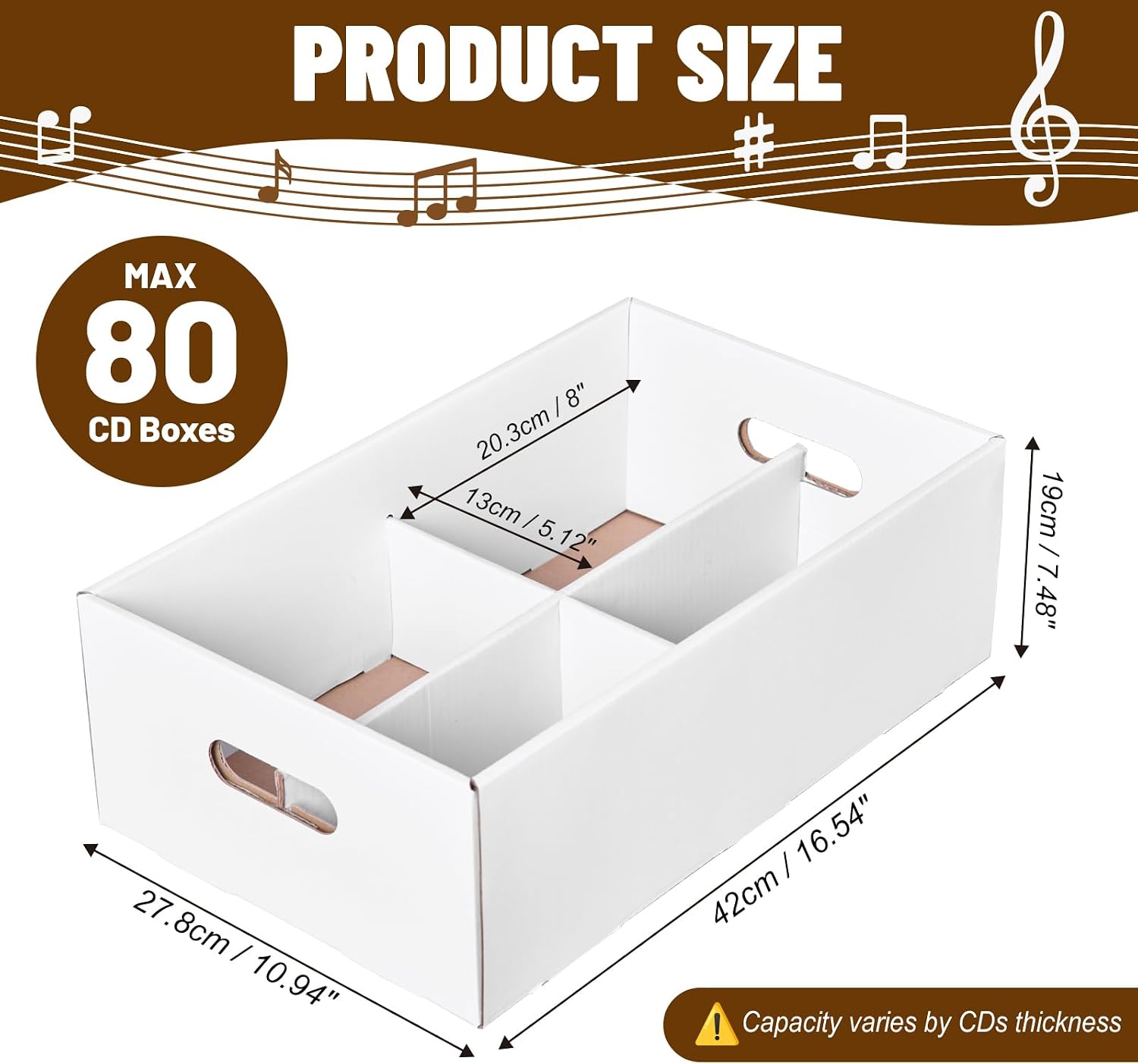 NUMINA 3 Pack CD Storage Boxes, Holds 240 CDs Total (80 Each) with Lift-Off Lid, Heavy Duty Cardboard CD Organizer with 4 Sections for Jewel Cases, CD Collection & Media Storage