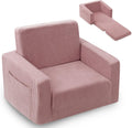 2-in-1 Kids Chair and Couch, Cozy Corduroy Kids Sofa, Pink | Fold-Out Kids Couch, Boys and Girls, Bedroom & Playroom, Reading and Playing, Lightweight, Removable Washable Cover