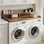 2-Tier Washer Dryer Countertop with 2.75" H Edge Rails, 54" W x 27.55" D Laundry Countertop for Folding Clothes, Washer and Dryer Topper with Non-Slip Pad (Dark Walnut)