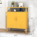 Multifunctional Lockable Storage Cabinet, 3-Tier Side Cabinet with Power Strip & USB Ports, Adjustable Shelf, for Living Room, Home, Office, Yellow 33" H X 29.5" W X 13.8" D