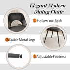 HENGJIANYI Modern Dining Chairs Set of 2, Armless Kitchen Chairs with Hollowed-Out Plastic Back, Upholstered Dining Room Chair with Metal Legs, Black