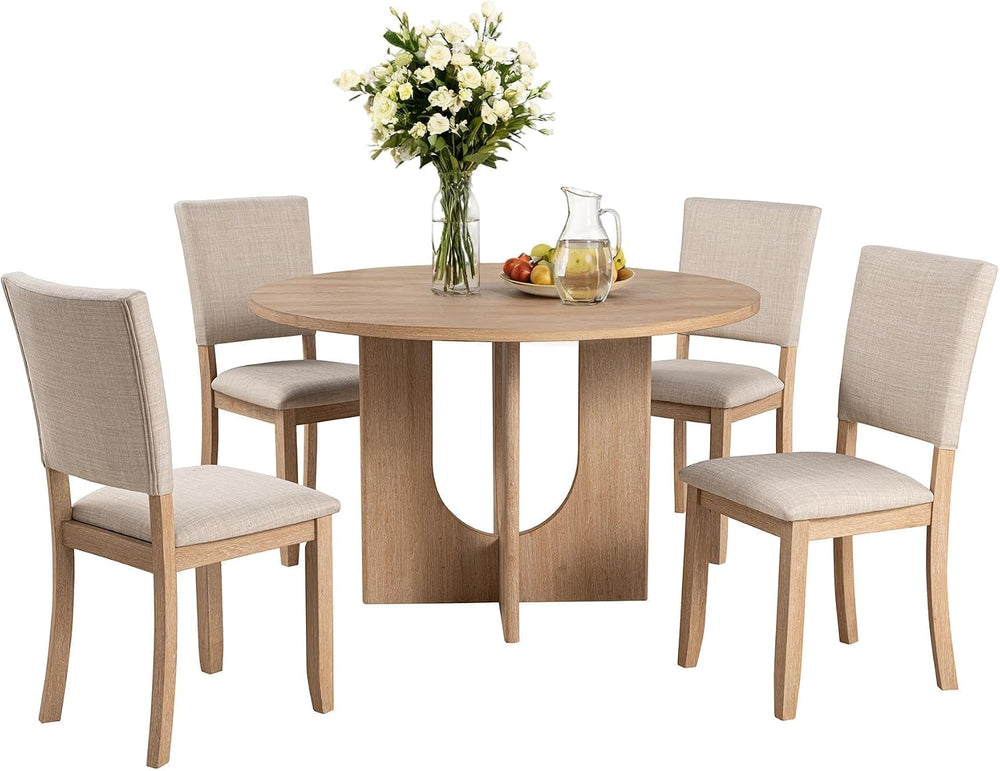 leovanni Round Dining Table Set for 4, Kitchen Table with 4 Upholstered Chair...