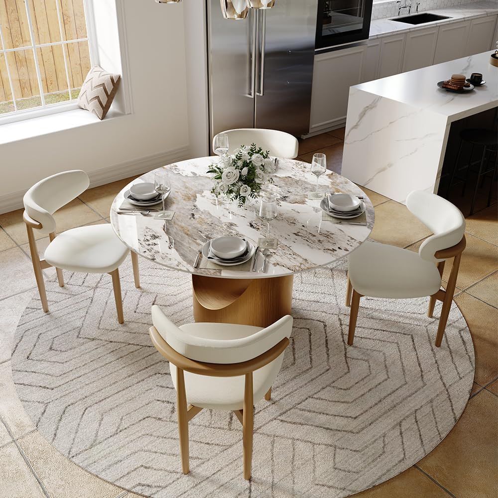 POVISON Round Pandora Dining Table for 4, 47" Sintered Stone Tabletop Di...