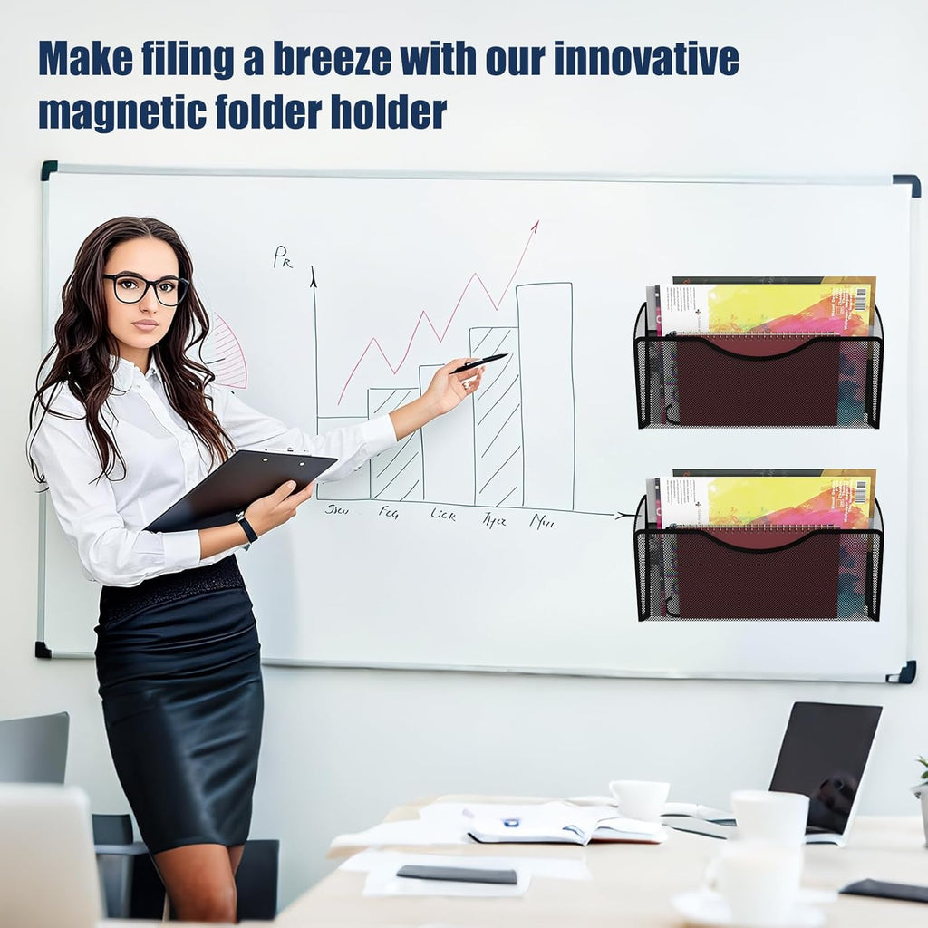 Magnetic File Holder 3 Pockets File Folder Organizer, Office Hanging Magazine Rack for File Cabinets, Magnetic Paper Holder, No Drilling Mail Organizer for Refrigerator, Whiteboard, Office, Kitchen