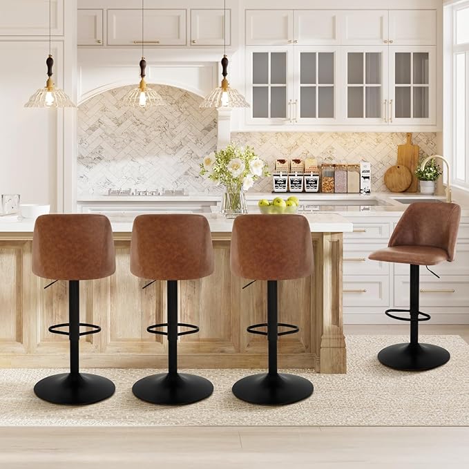 COLAMY Bar Stools Set of 2, Modern Swivel Bar Chairs, Adjustable PU Leather U...