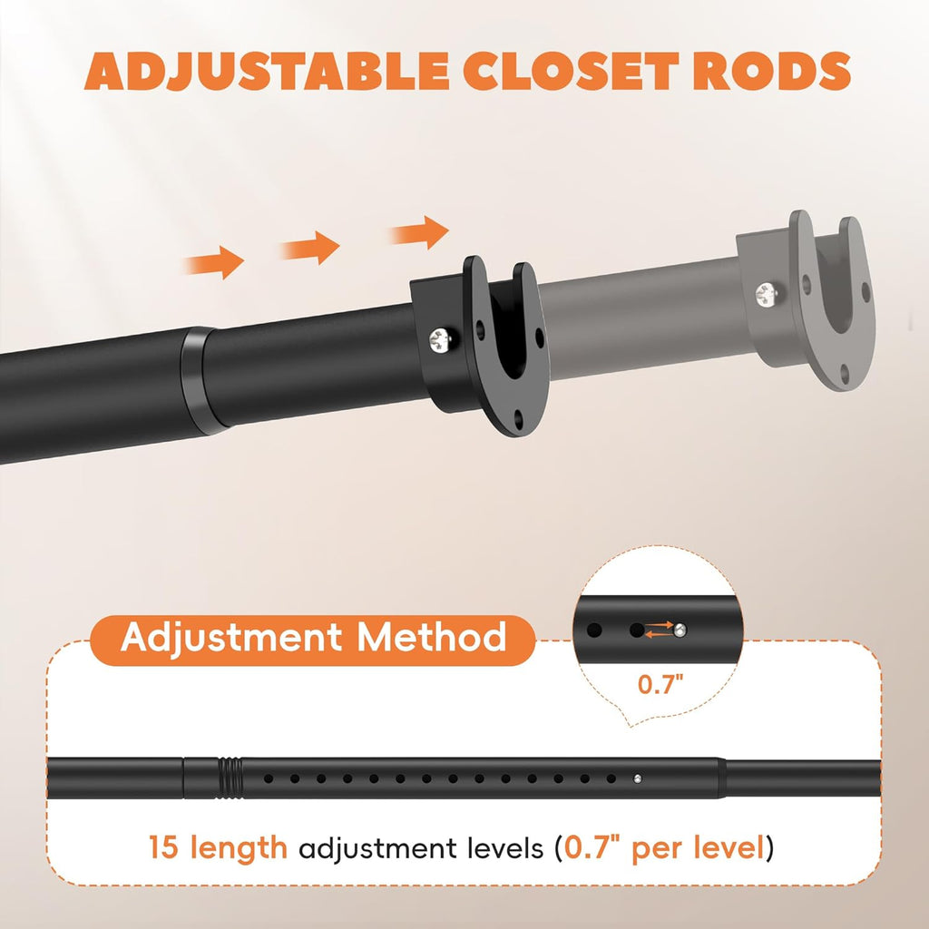 Closet Rod 30-51 Inches, Adjustable Heavy Duty Metal Black Closet Rods for Hanging Clothes 1.3 Inches Diameter for Wardrobes Laundry