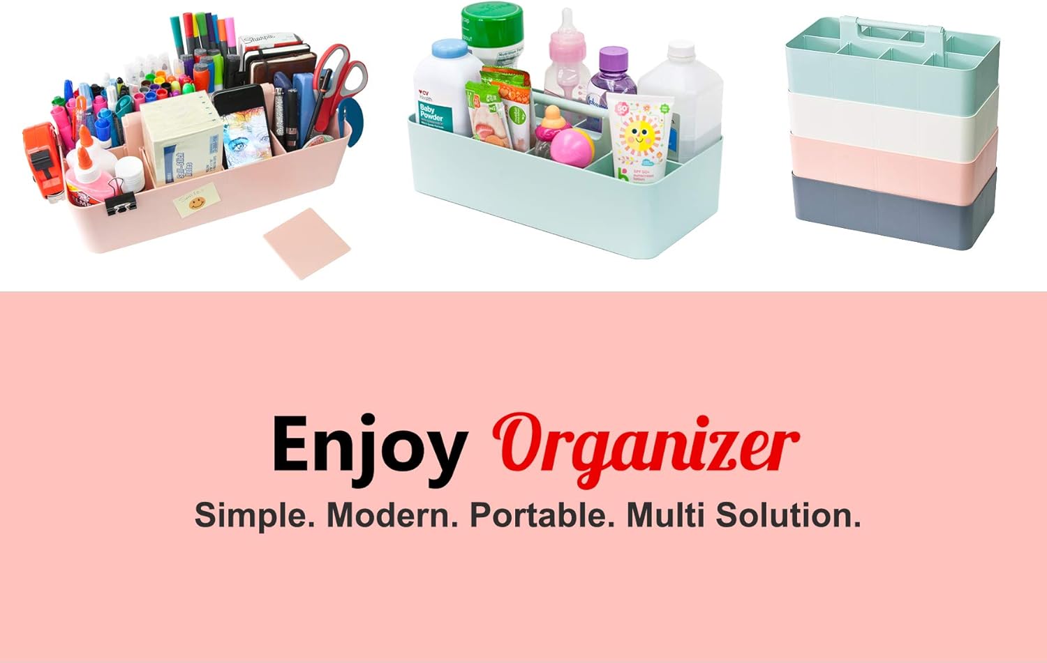 2 PACK Portable DIY 8 Dividers Durable Plastic Tote Tool & Supply Cleaning Caddy with Handle Made In USA (Lavender)