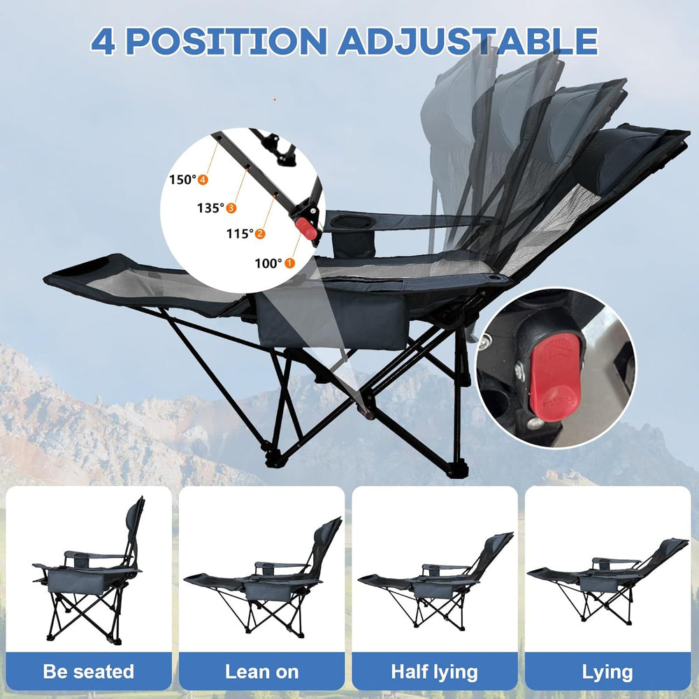 Reclining Camping Chair 4 Position with Foot Rest Comfortable for Adults 265I...