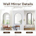 Arched Wall Mirror 24"X36", Black Bathroom Vanity Mirrors for Over Sink, Modern Farmhouse Mirror Wall Mounted, Curved Arch Design for Bedroom, Living Room & Home Decor