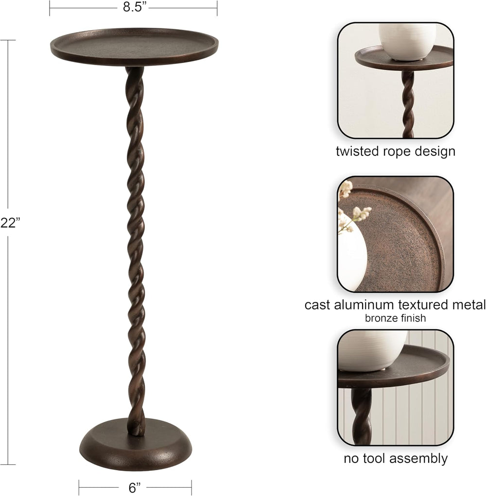 Kate and Laurel Ropa Transitional Round Pedestal Drink Table, 9 x 9 x 22, Bro...