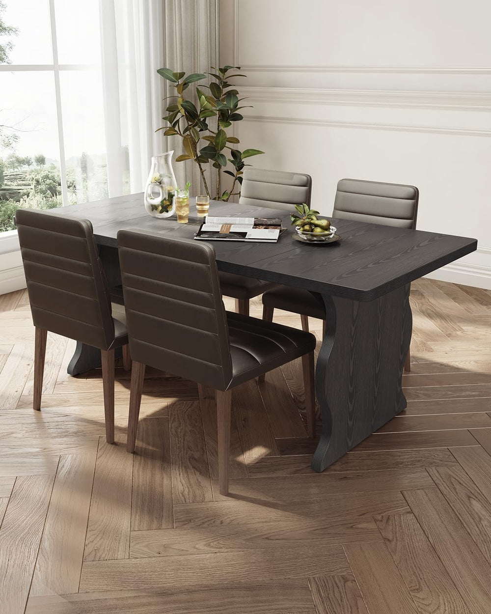 LITTLE TREE Modern Dining Table for 4-6 People, 63 Inch Rectangular Kitchen T...