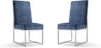Manhattan Comfort Element Modern Velvet Dining Chairs, High Density Foam, Chrome Finish Stainless Steel Frame, High-Back, Fully Assembled Industrial Chic Accent Furniture, Set of 1, Blue