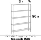 14" Deep x 60" Wide x 86" Height Wire Shelving Kit | 5-Tier | NSF Commercial Storage Rack Unit