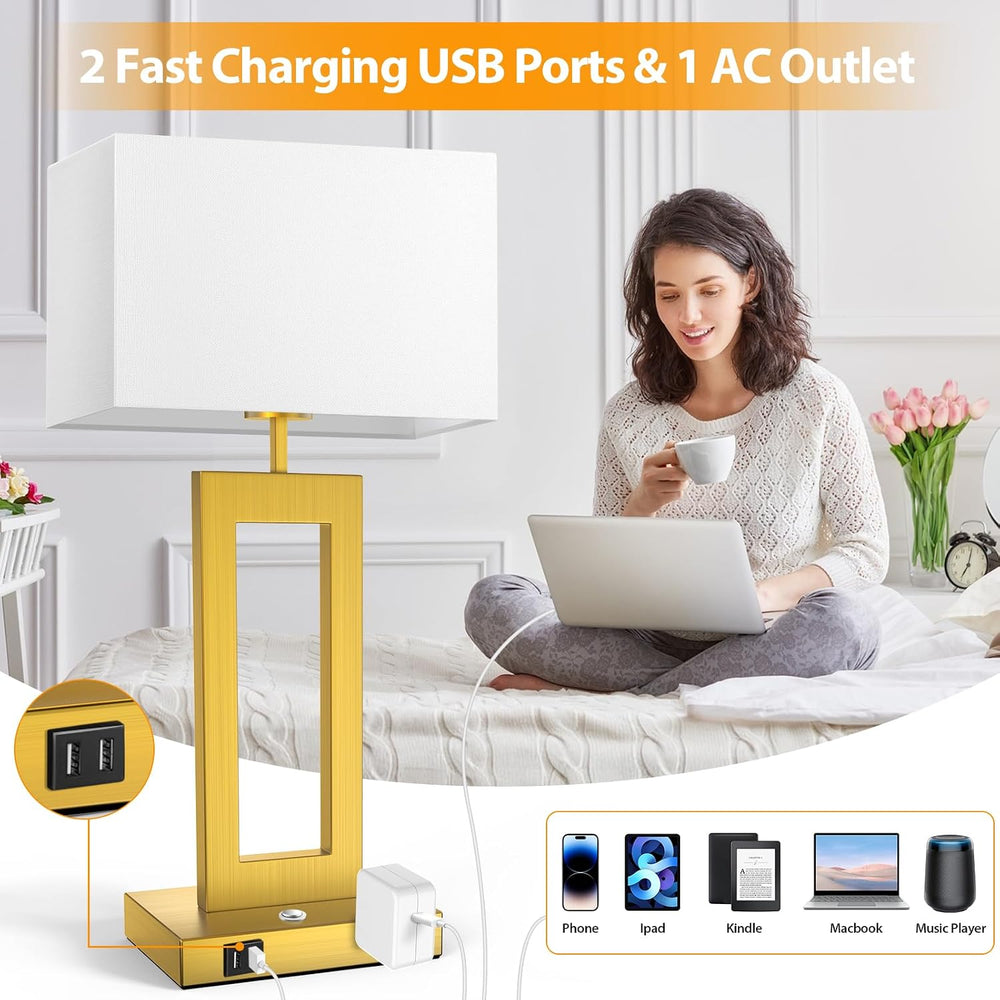 Table Lamps for Bedrooms Set of 2, 27.2’’ Super Tall Modern Gold Lamps for Li...