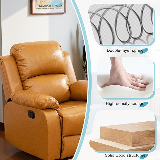 Recliner Sofa Set Couches for Living Room Chair Semi PU Fabric Living Room Furniture Sets, Adjusted Reclining Couch Furniture Sofa Set for Theater Seating, Ginger