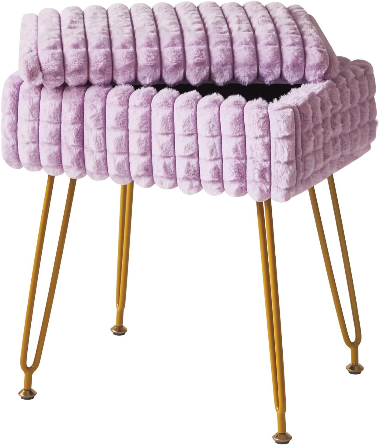 IBUYKE Rectangle Vanity Chair Ottoman, Footrest Stool, Purple WBD004V | Storage Space Footstool Vanity Stool Dressing Table Chair Anti-Slip Feet Makeup Room Bedroom Square Grid Pattern