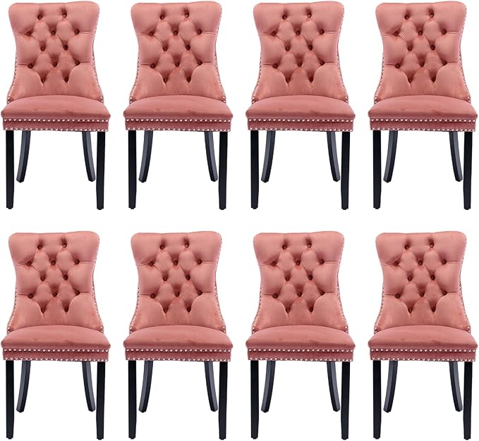 Velvet Upholstered Dining Chairs Set of 8, Modern Style Kitchen Side Chairs w...