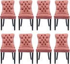 Velvet Upholstered Dining Chairs Set of 8, Modern Style Kitchen Side Chairs with Nailhead Trim and Wood Legs,Metal Pulling Ring for Dining Room Living Room(Pink)