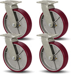 SY America 8" X 2" Casters Wheels,Heavy Duty Casters Set of 4，Polyurethane on Aluminum Wheels,4 Swivel Casters,6400 LBS Load Capacity