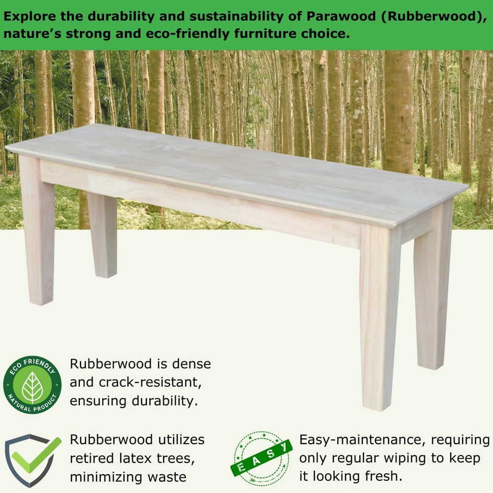 IC International Concepts Shaker Style Solid Wood Bench, 47", Unfinished