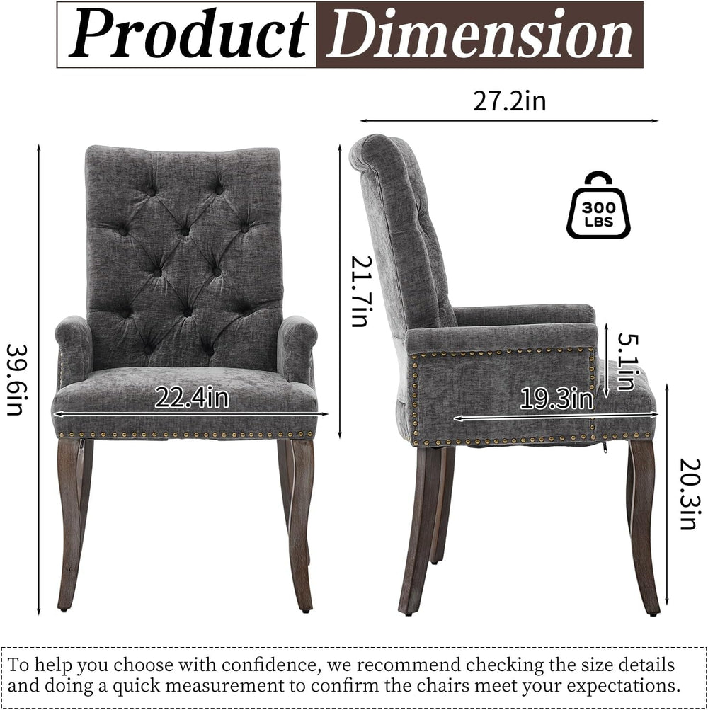 Shenyon Grey Single Dining Chair with Arms, Chenille Upholstered Dining Room ...
