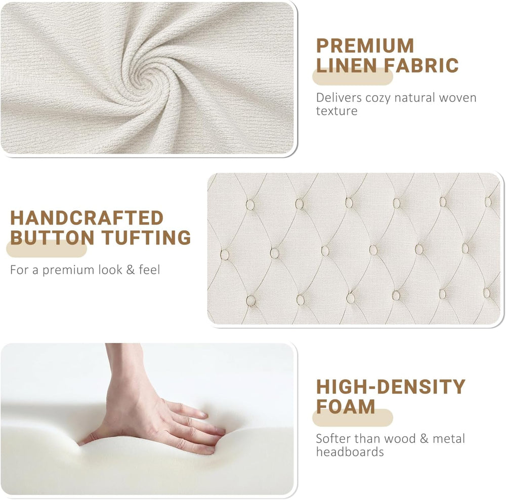 Befurtori Queen Headboard Only, Linen Classic Tufted Design, Ivory