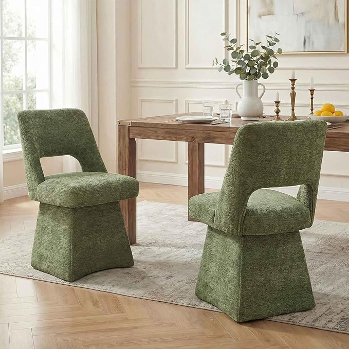 VKNOW Upholstered Swivel Dining Chairs Set of 2, Modern Dining Room Chairs wi...