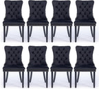 Velvet Upholstered Dining Chairs Set of 8, Modern Style Kitchen Side Chairs with Nailhead Trim and Wood Legs,Metal Pulling Ring for Dining Room Living Room(Quadrangular Star&Black)