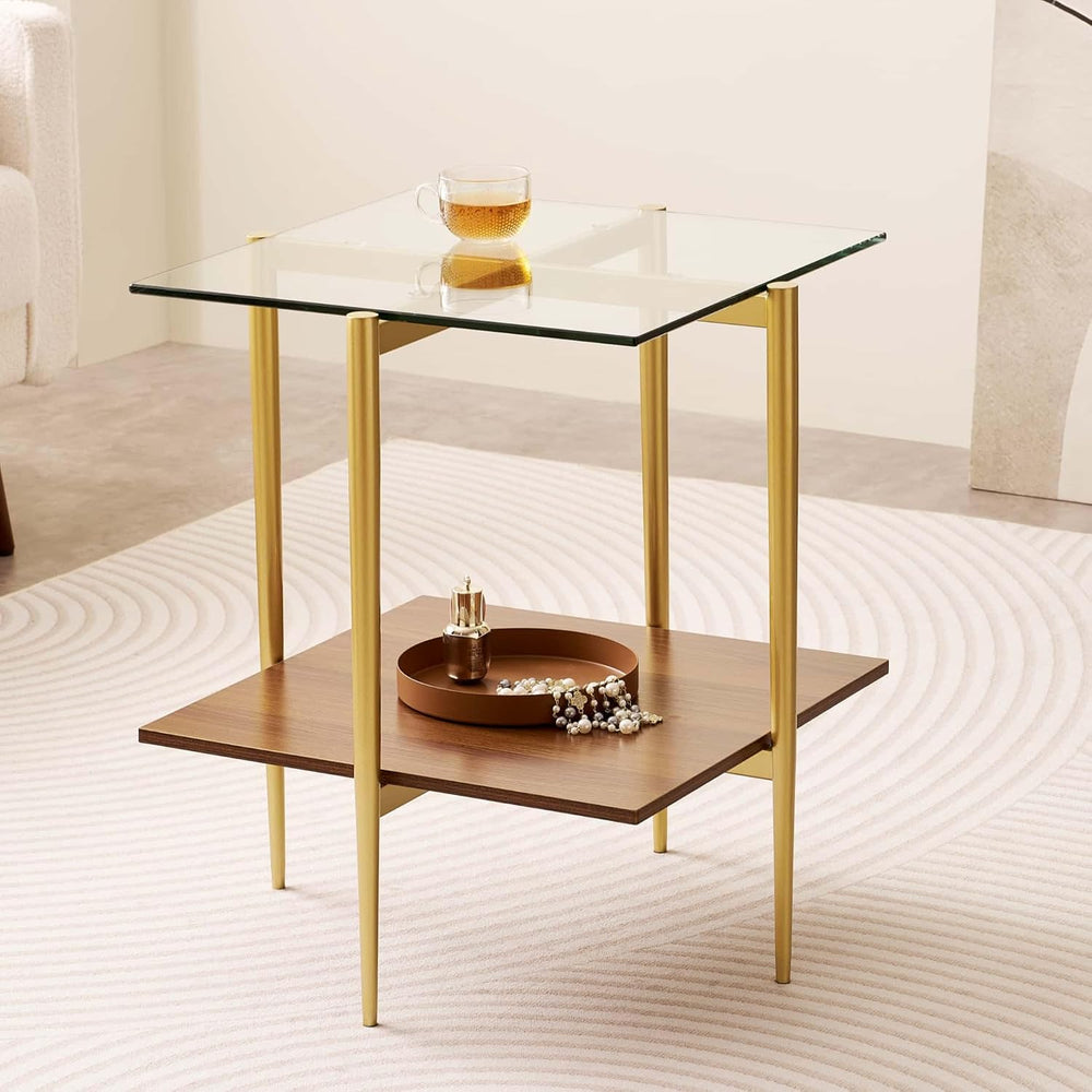 LumFurn Glass End Table, Mid-Century Modern Design Sofa Table, for Living Roo...