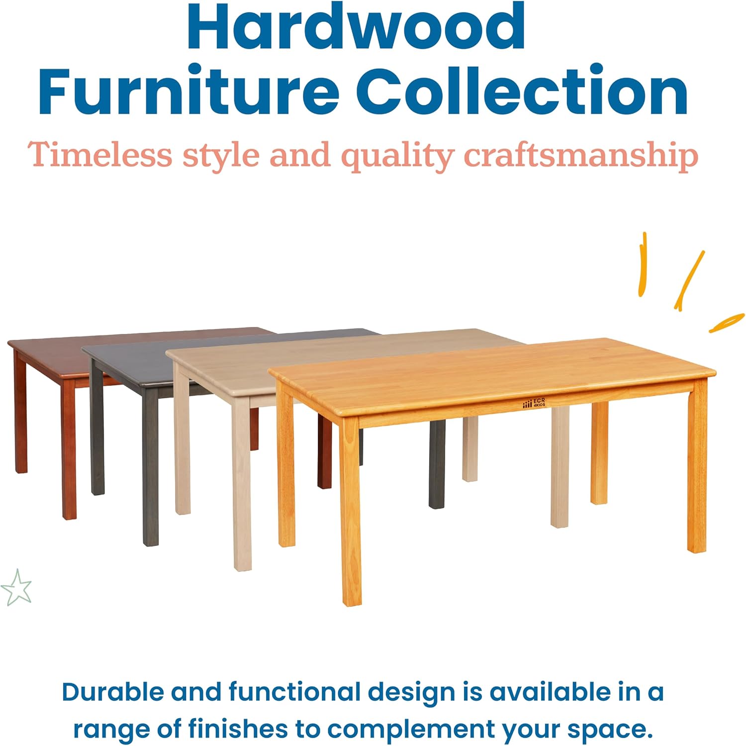 ECR4Kids 30in x 48in Rectangular Hardwood Table with 22in Legs, Kids Furniture, Dark Walnut