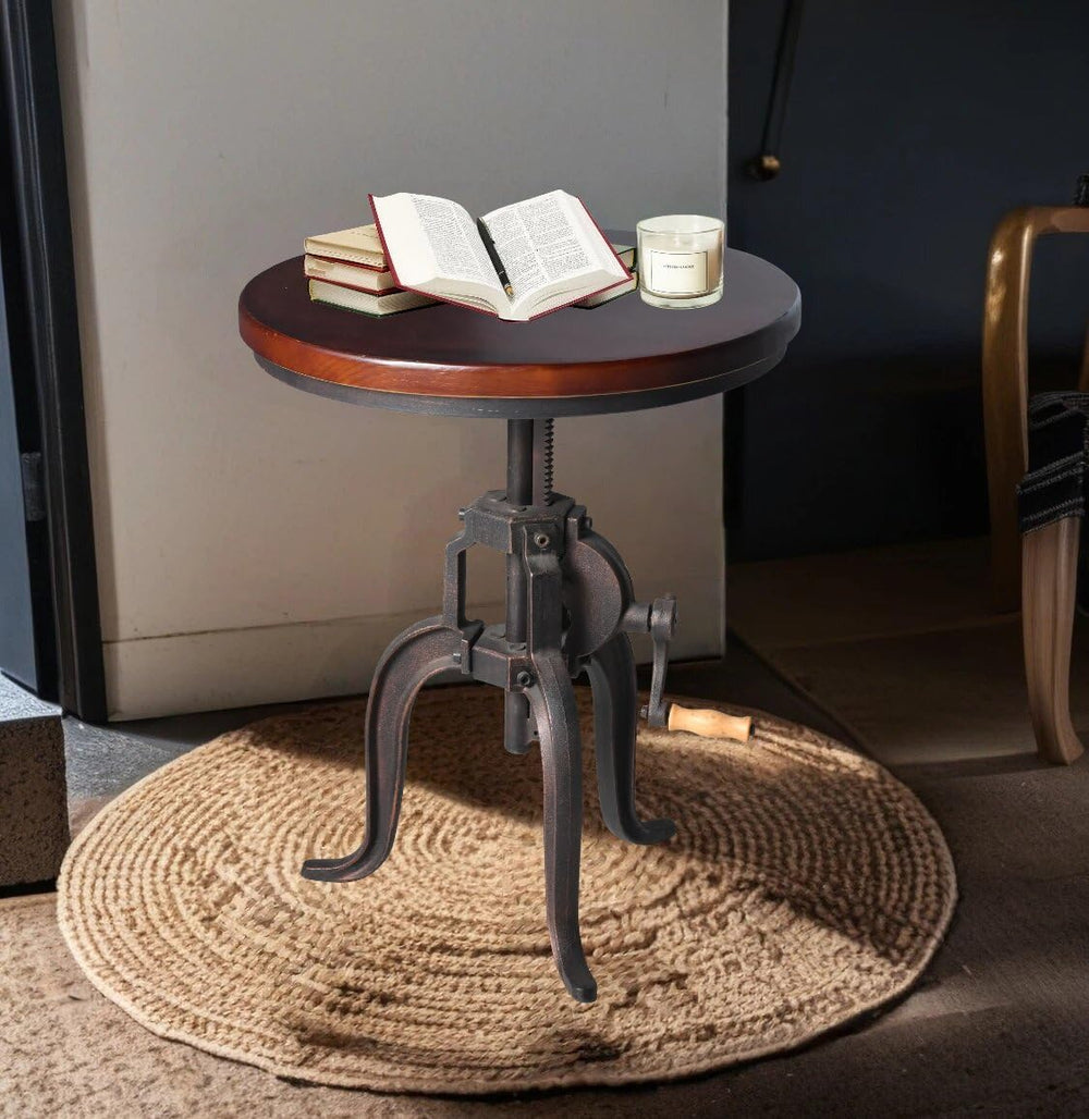 Topower Industrial Retro Side Table Antique Mechanic Crank Height Ajustable B...