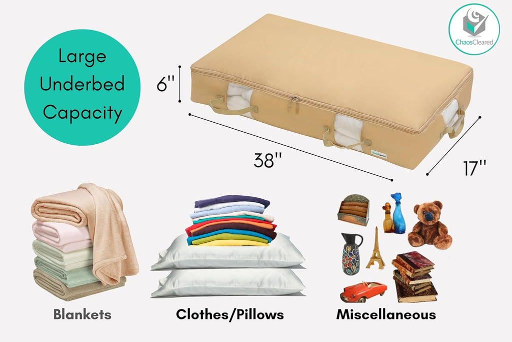 Under Bed Storage Containers for Toys, Clothes, Shoes etc. Underbed Organizer Bag that slides Under the bed without friction or wheels. Low profile 6" height is great for under the couch or other