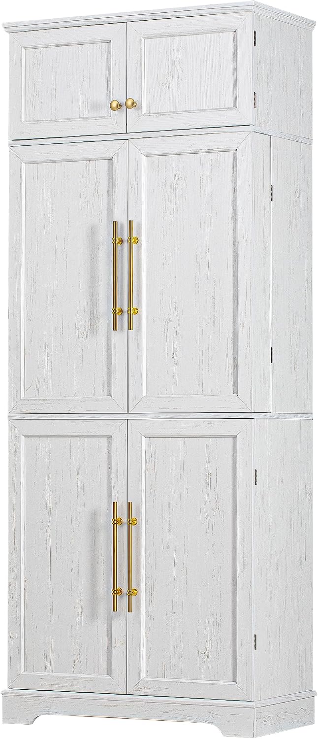 78.2" Tall Farmhouse Kitchen Pantry with 6 Doors and 8 Racks, Versatile ...