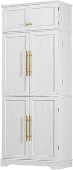 78.2" Tall Farmhouse Kitchen Pantry with 6 Doors and 8 Racks, Versatile Cupboard Storage Cabinet with 4 Adjustable Shelves, Hidden Drawer, Wine Rack for Kitchen, Dining & Bathroom (White-11.22)