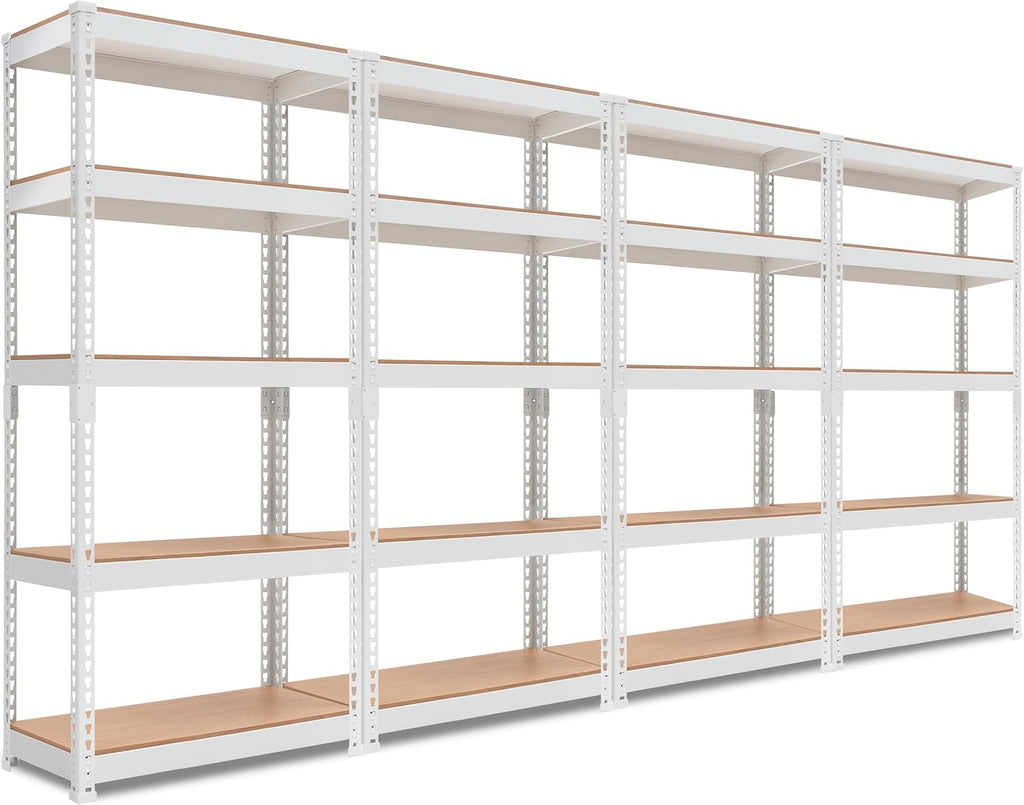 HOMEDANT 5 Tier Laminated White Boltless Metal Shelving Unit Adjustable Garage Storage Utility Rack Heavy Duty Shelves Organization Multipurpose Shelf Warehouse Pantry 28" W x 12.3" D x 59.5" H 4Pack