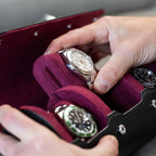 DailyWatch | Watch Roll Travel Case For 3 Watch | Luxury Watch Case In Genuine Black Leather With Soft Velvet Interior | Watch Case Protect, Store, & Display Your Watches | Black Cherry