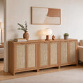 OAKHAM Home Rattan Sideboard Cabinet with Storage, Natural Oak, Set of 3 | Buffet Cabinet with 2 Soft-Close Doors, Adjustable Shelves and 110 lbs Top, For Living Room, Kitchen, Entryway
