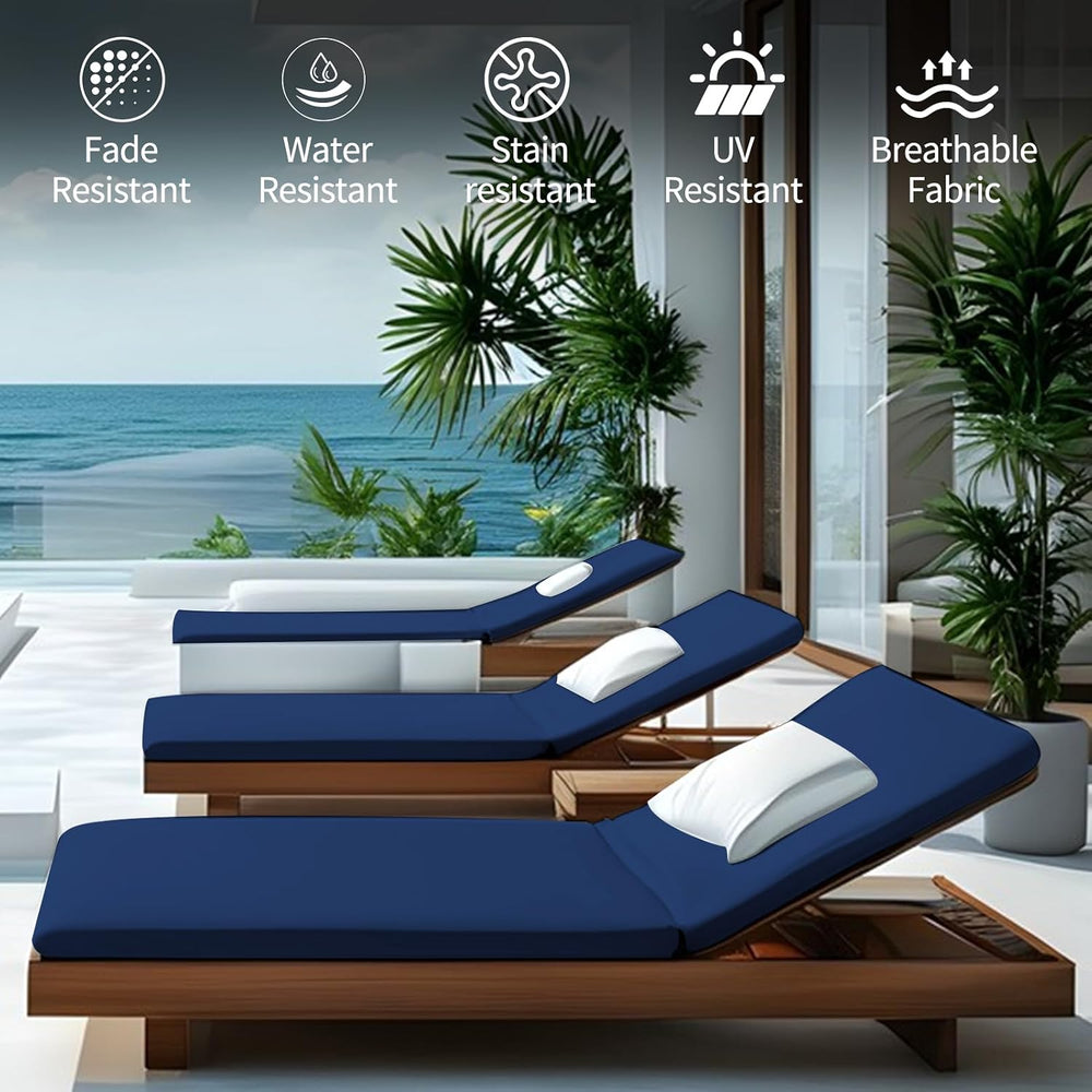 Chaise Lounge Cushions Outdoor Set of 2, 80x26x3 in, Navy Blue