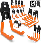 3-H Garage Wall Hooks 14 Pack, Garage Hooks Heavy Duty with Extra Welding Spots, Wall Mount Storage Organizer for Hanging Garden Lawn Tools Ladder Bike WeedEater Chair Shovel Blower (Orange)
