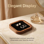 Wooden Jewelry Tray, Ring Holder Trinket Dish, Walnut Wood with Black Velvet Lining, 3.7 x 3.7 Inch, Square