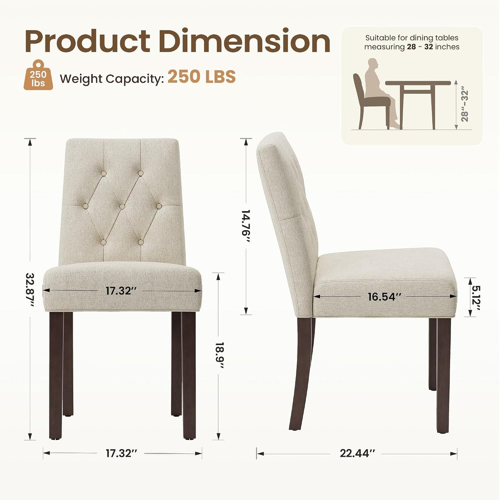 Dining Chairs Set of 2, Parsons Chairs for Small Spaces, Light Beige | Modern...