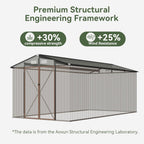 Aoxun 8x12 FT Outdoor Storage Shed Large Shed Steel Utility Tool Shed Storage House with Door & Lock, Metal Sheds with Sloped Roof for Garden Patio Lawn Poolside, Brown